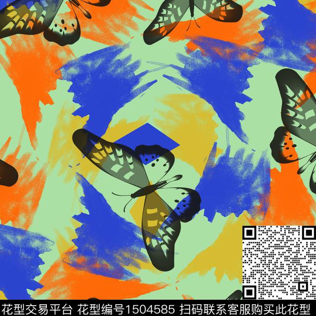 笔触趣味蝴蝶数码印花花型下载（图片编号: 1504585） - 瓦栏（Walan）