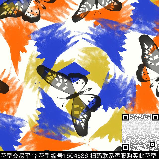 笔触趣味蝴蝶数码印花花型下载（图片编号: 1504586） - 瓦栏（Walan）