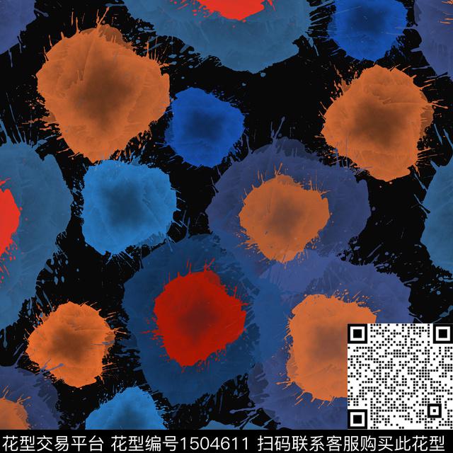 几何笔触圆圈与波点数码印花花型下载（图片编号: 1504611） - 瓦栏（Walan）
