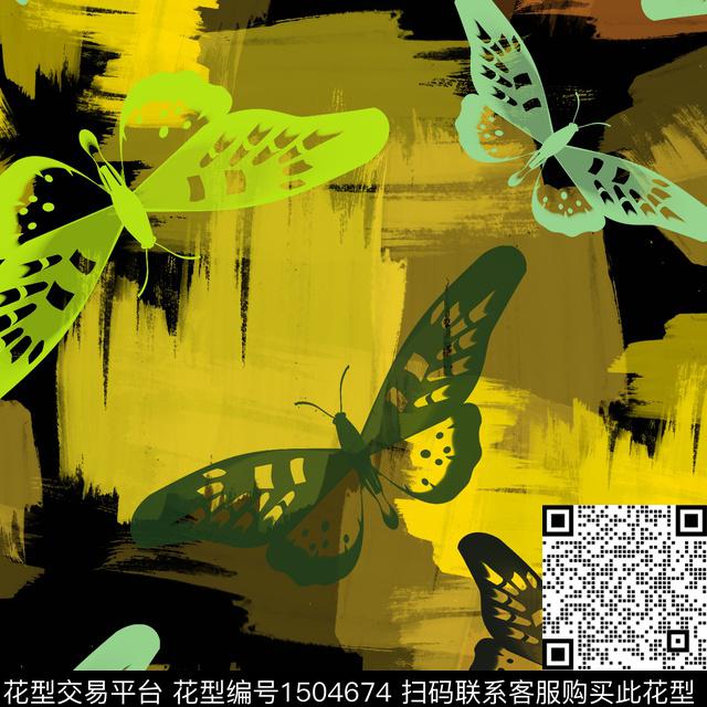 几何笔触蝴蝶数码印花花型下载（图片编号: 1504674） - 瓦栏（Walan）
