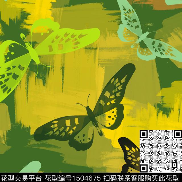 几何笔触蝴蝶数码印花花型下载（图片编号: 1504675） - 瓦栏（Walan）