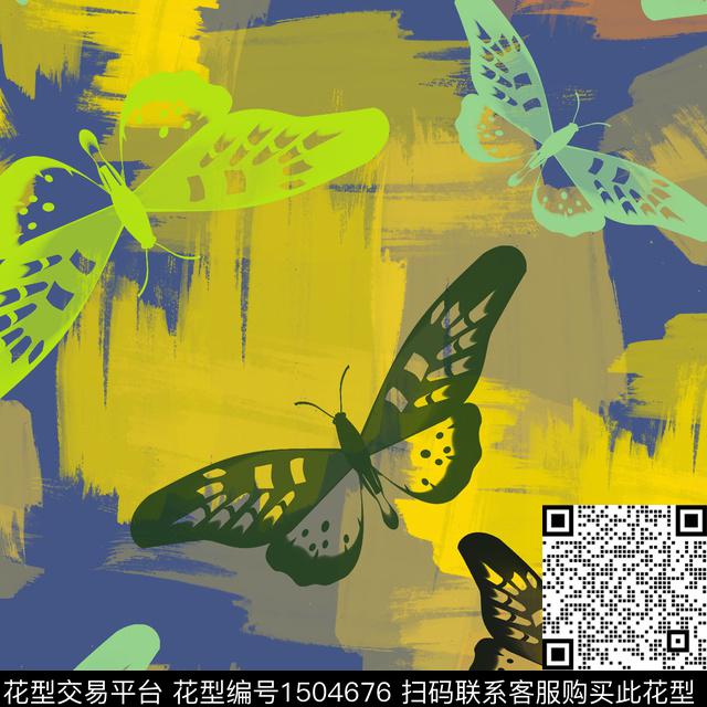 几何笔触蝴蝶数码印花花型下载（图片编号: 1504676） - 瓦栏（Walan）