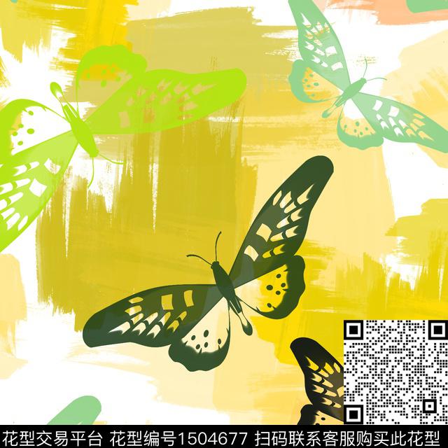 几何笔触蝴蝶数码印花花型下载（图片编号: 1504677） - 瓦栏（Walan）