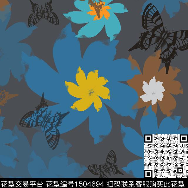笔触小碎花蝴蝶数码印花花型下载（图片编号: 1504694） - 瓦栏（Walan）