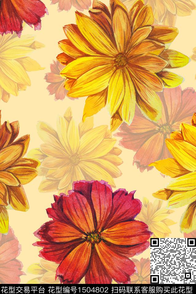 水彩绿植树叶简约数码印花花型下载（图片编号: 1504802） - 瓦栏（Walan）