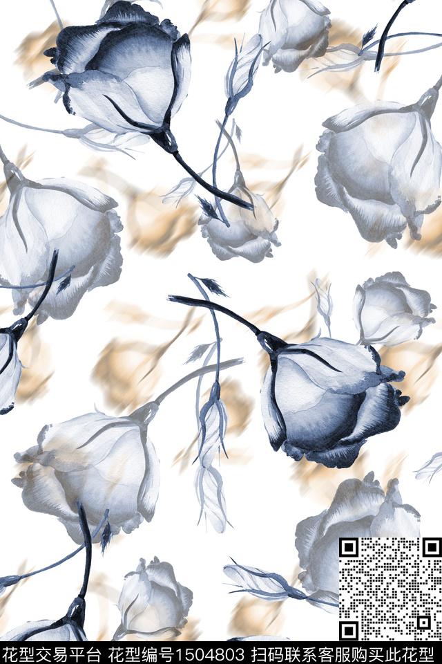 水彩绿植树叶简约数码印花花型下载（图片编号: 1504803） - 瓦栏（Walan）