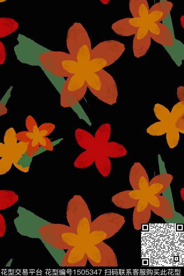 笔触花卉小碎花传统印花花型下载（图片编号: 1505347） - 瓦栏（Walan）