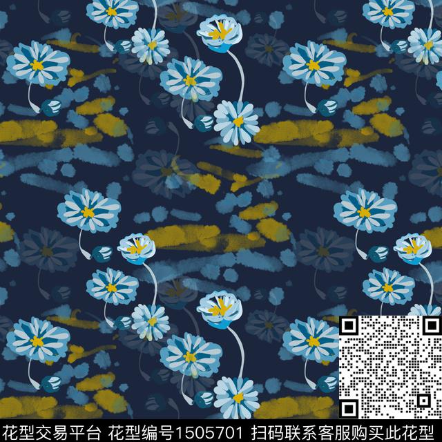 荷花花卉手绘数码印花花型下载（图片编号: 1505701） - 瓦栏（Walan）
