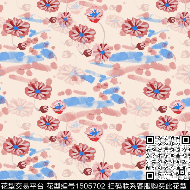 荷花花卉手绘数码印花花型下载（图片编号: 1505702） - 瓦栏（Walan）