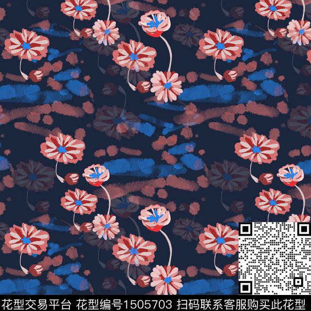 荷花花卉手绘数码印花花型下载（图片编号: 1505703） - 瓦栏（Walan）