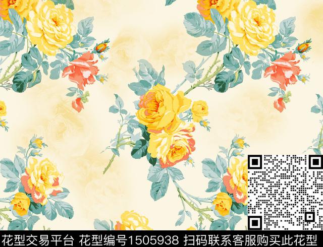 ZH10262A.jpg - 1505938 - 绿植树叶 花卉 大牌风 - 数码印花花型 － 女装花型设计 － 瓦栏