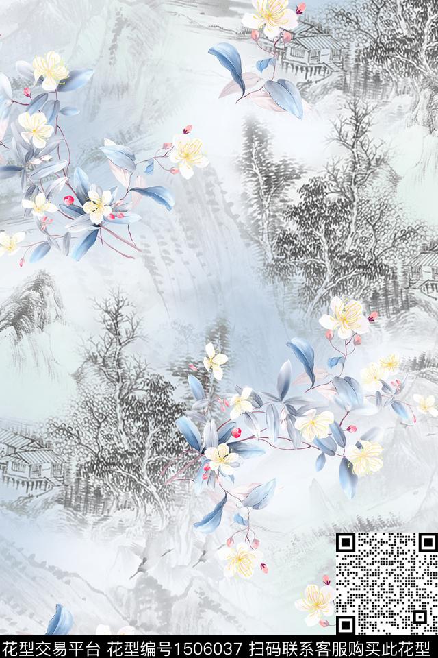 2022-10.jpg - 1506037 - 数码花型 香云纱 国画 - 数码印花花型 － 女装花型设计 － 瓦栏