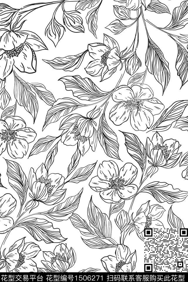 花卉大牌风植物数码印花花型下载（图片编号: 1506271） - 瓦栏（Walan）