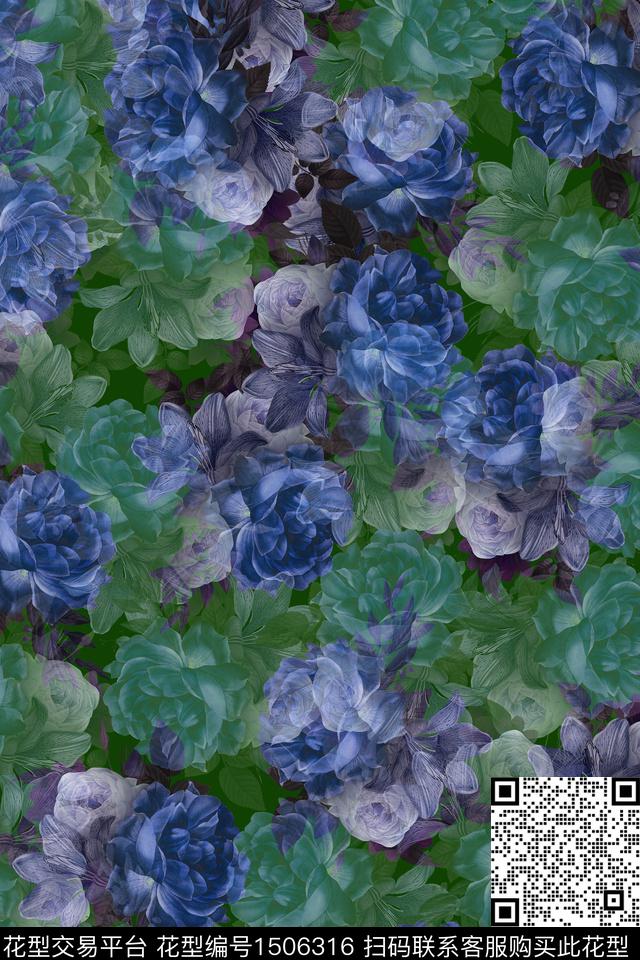 水彩花卉大牌风数码印花花型下载（图片编号: 1506316） - 瓦栏（Walan）