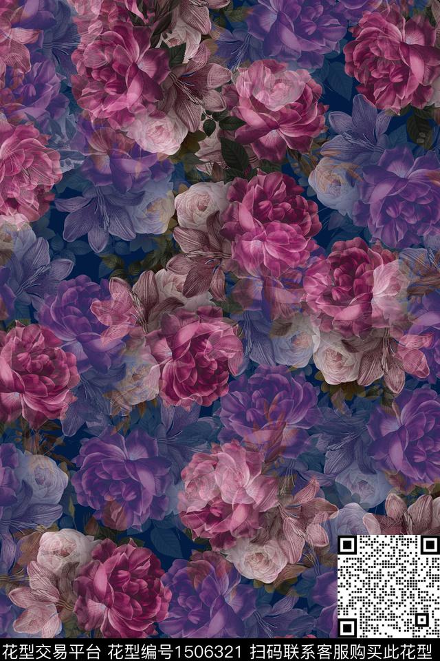 水彩花卉大牌风数码印花花型下载（图片编号: 1506321） - 瓦栏（Walan）