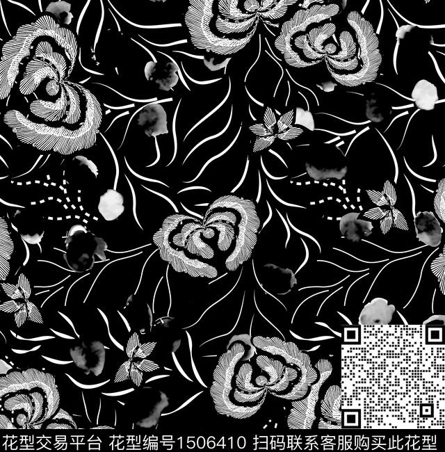 102587.jpg - 1506410 - 连衣裙 女装 黑白花型 - 传统印花花型 － 女装花型设计 － 瓦栏