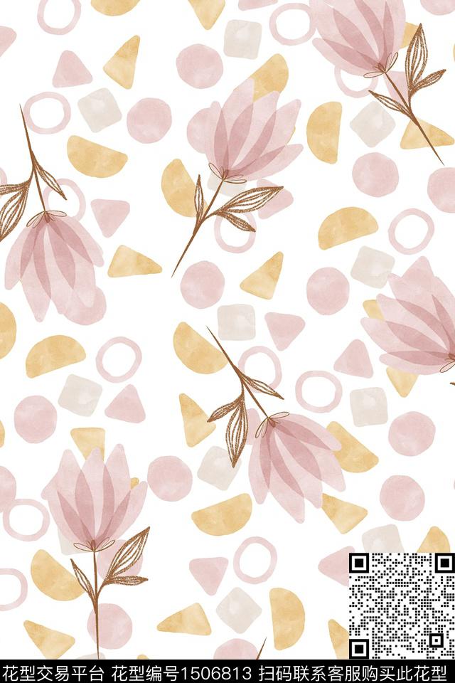 几何清爽底花卉花卉数码印花花型下载（图片编号: 1506813） - 瓦栏（Walan）
