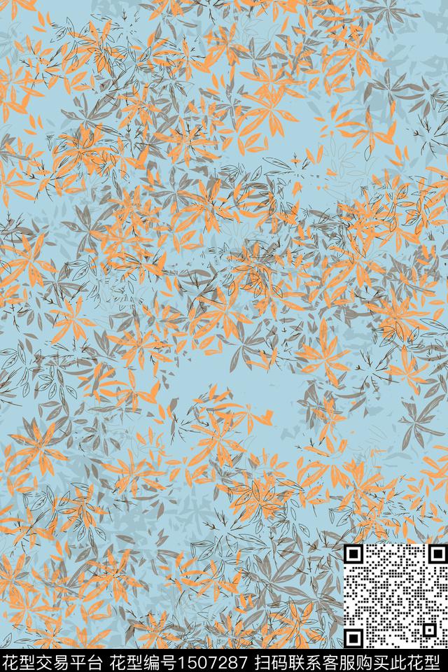 邑-dx069-1.jpg - 1507287 - 几何 抽象 绿植树叶 - 数码印花花型 － 男装花型设计 － 瓦栏