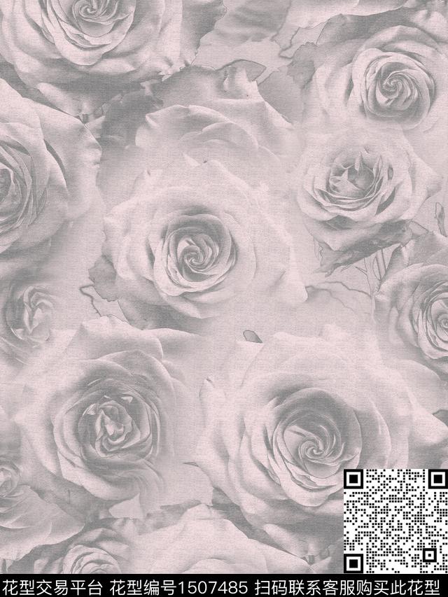 玫瑰花花卉大花数码印花花型下载（图片编号: 1507485） - 瓦栏（Walan）