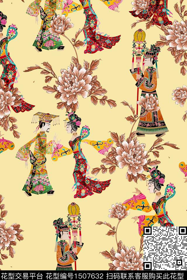 2022-8-03皮影戏.jpg - 1507632 - 民族风 花卉 中国 - 数码印花花型 － 女装花型设计 － 瓦栏