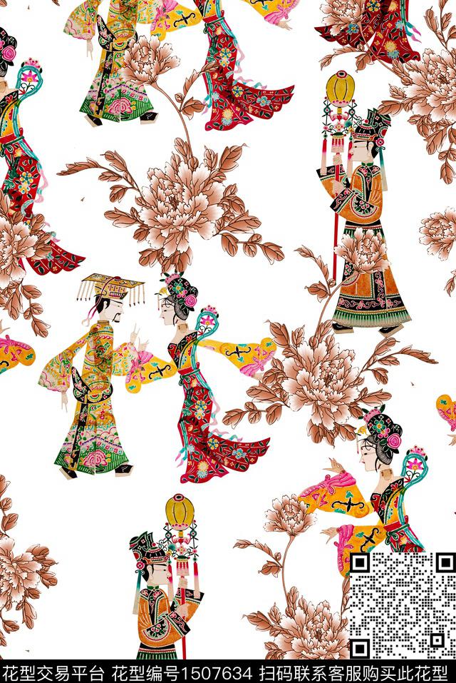 2022-8-03皮影戏-2.jpg - 1507634 - 民族风 花卉 中国 - 数码印花花型 － 女装花型设计 － 瓦栏