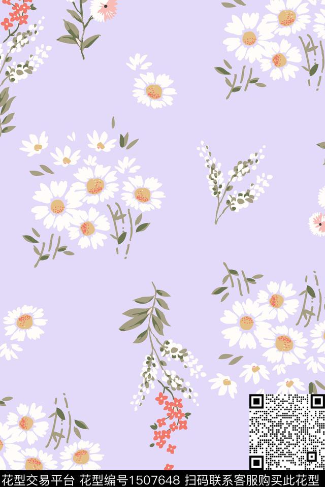 清爽底花卉花卉小雏菊数码印花花型下载（图片编号: 1507648） - 瓦栏（Walan）