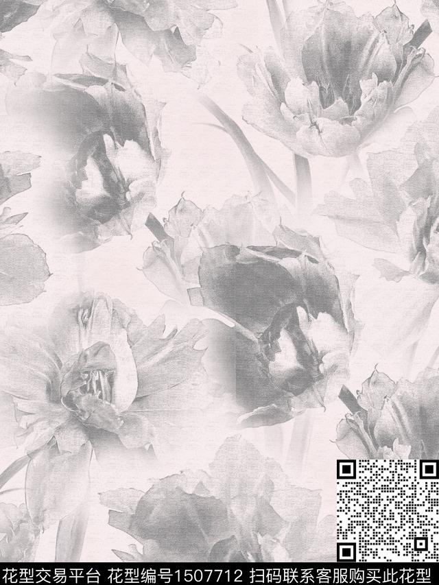 水墨风花卉大花数码印花花型下载（图片编号: 1507712） - 瓦栏（Walan）