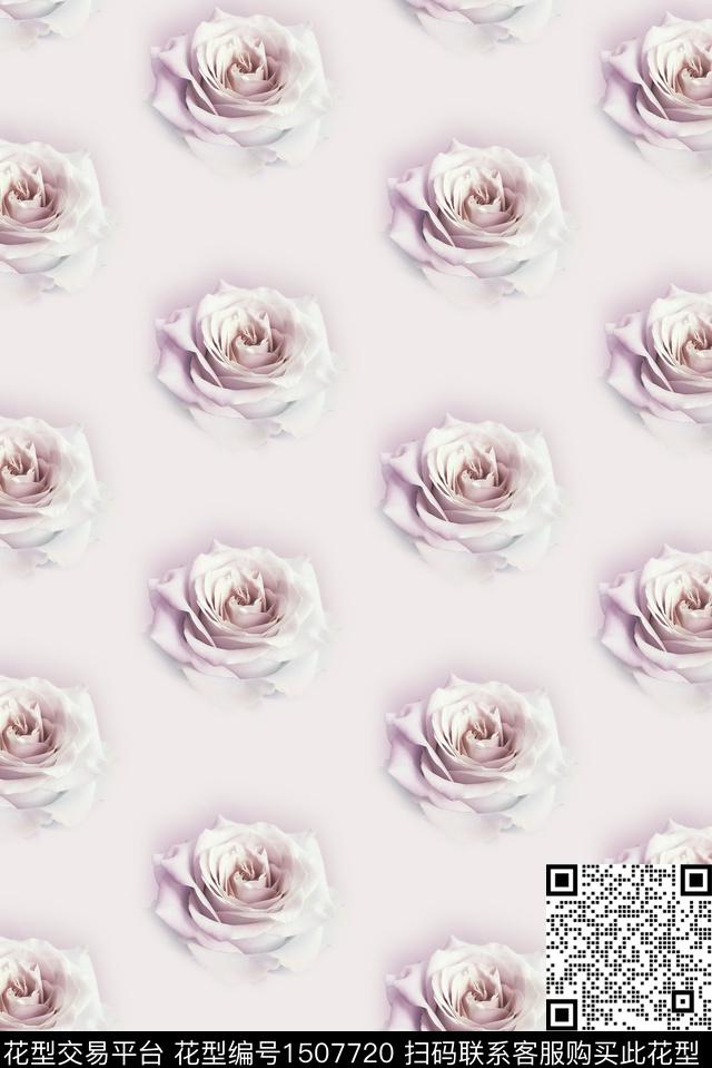 简约玫瑰花清爽底花卉数码印花花型下载（图片编号: 1507720） - 瓦栏（Walan）