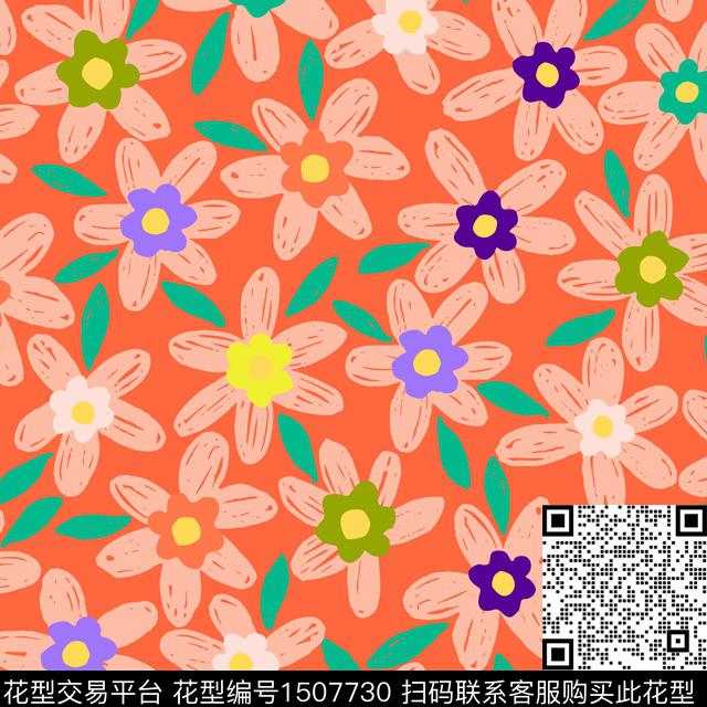 36.jpg - 1507730 - 撞色 彩底花卉 几何 - 数码印花花型 － 女装花型设计 － 瓦栏