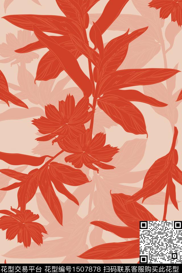 绿植树叶热带花型数码印花花型下载（图片编号: 1507878） - 瓦栏（Walan）