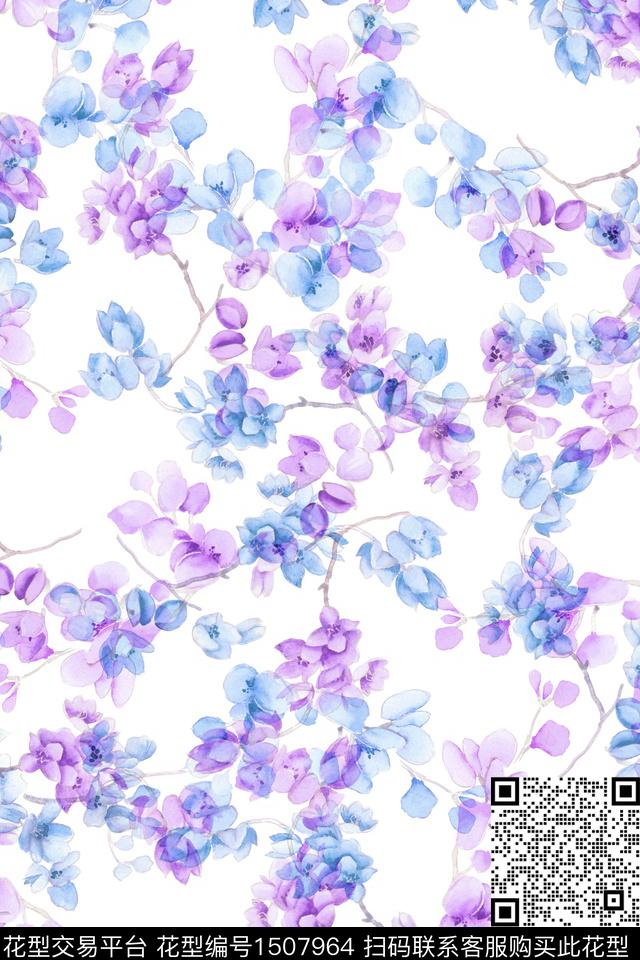 花卉大牌风小清新数码印花花型下载（图片编号: 1507964） - 瓦栏（Walan）