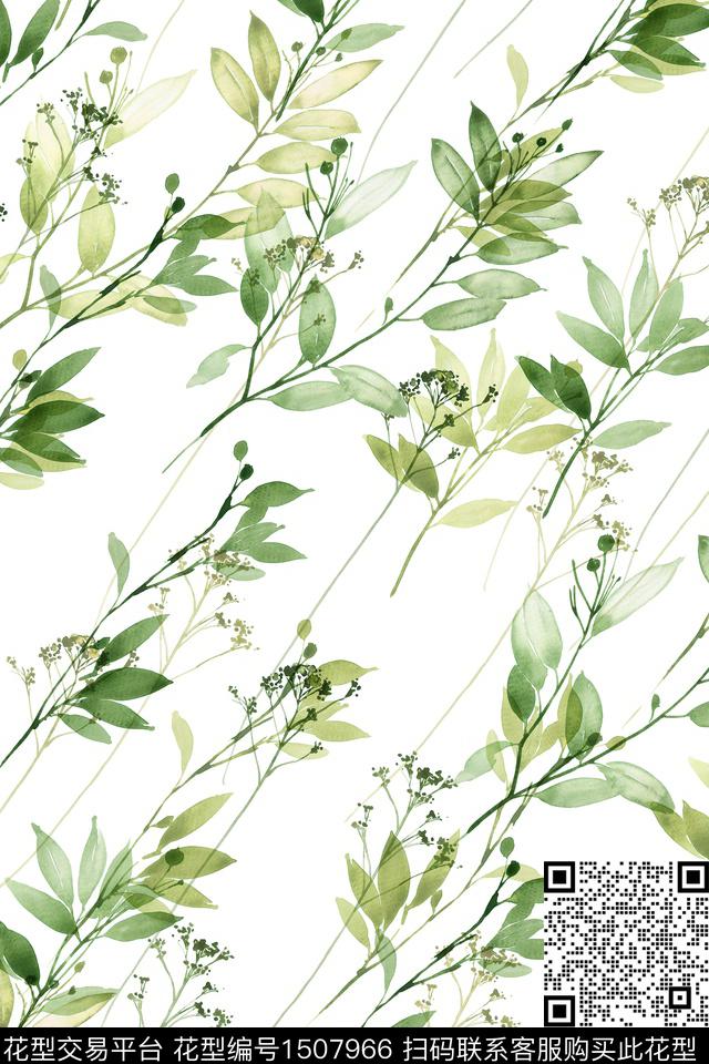 绿植树叶花卉大牌风数码印花花型下载（图片编号: 1507966） - 瓦栏（Walan）