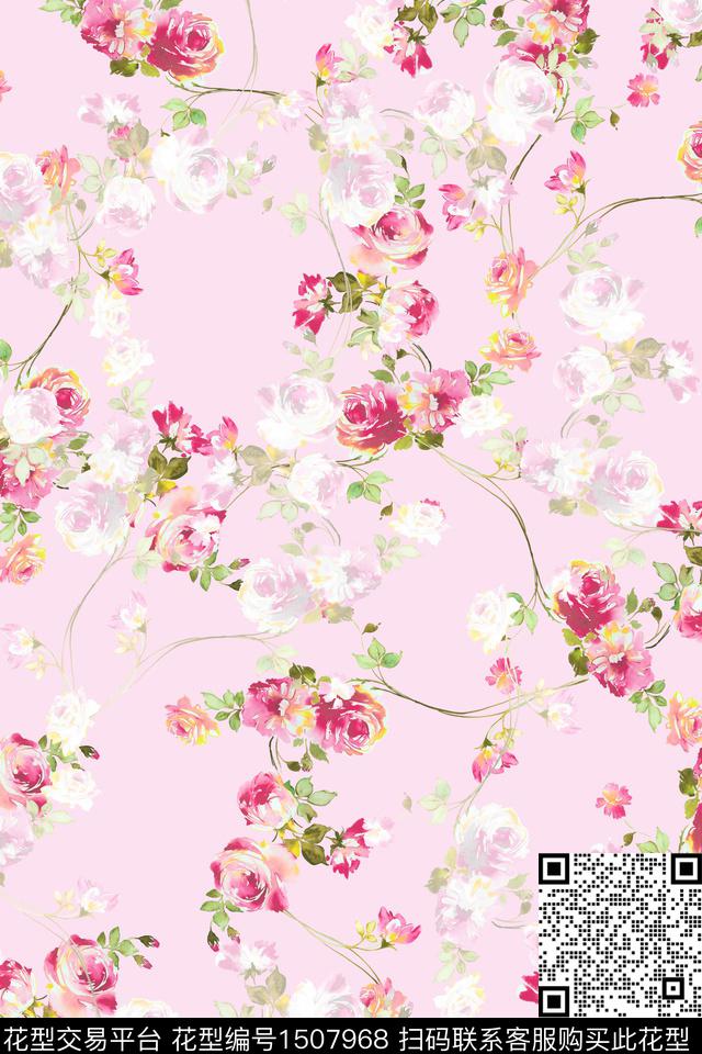 花卉大牌风小清新数码印花花型下载（图片编号: 1507968） - 瓦栏（Walan）
