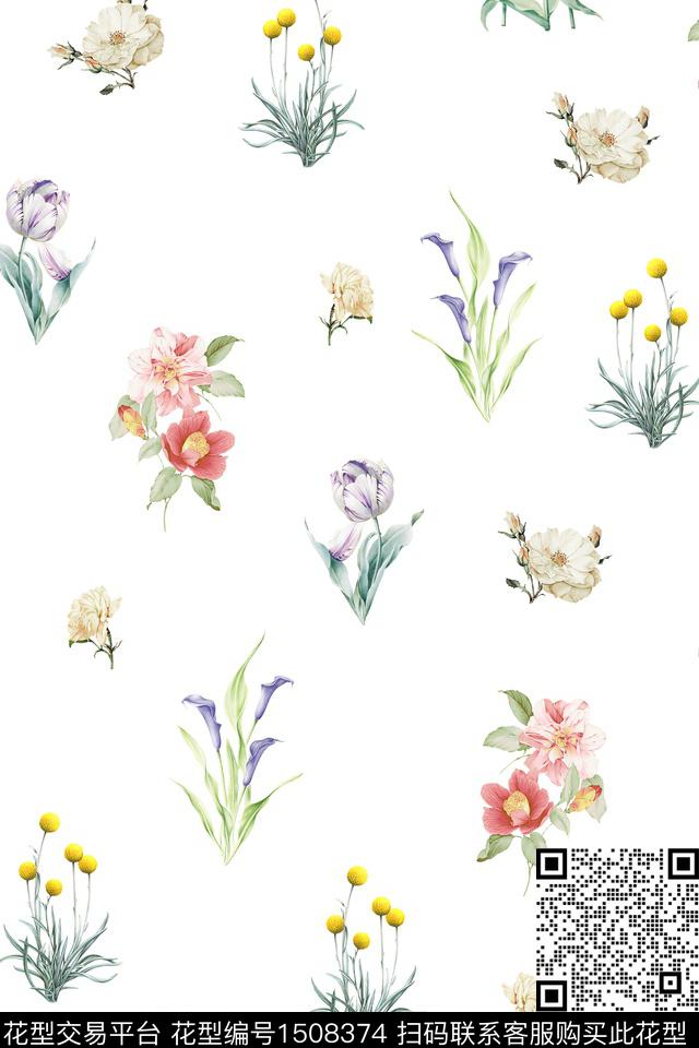 绿植树叶花卉小清新数码印花花型下载（图片编号: 1508374） - 瓦栏（Walan）