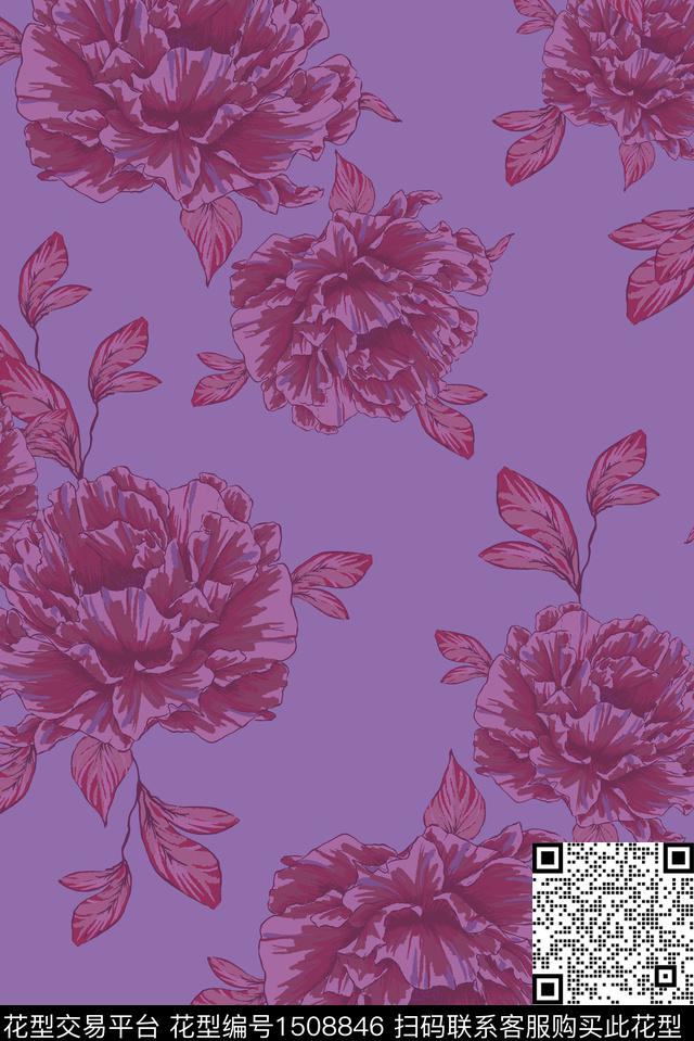 花卉富贵花紫色花数码印花花型下载（图片编号: 1508846） - 瓦栏（Walan）