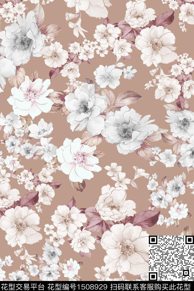 花卉大牌风小清新数码印花花型下载（图片编号: 1508929） - 瓦栏（Walan）