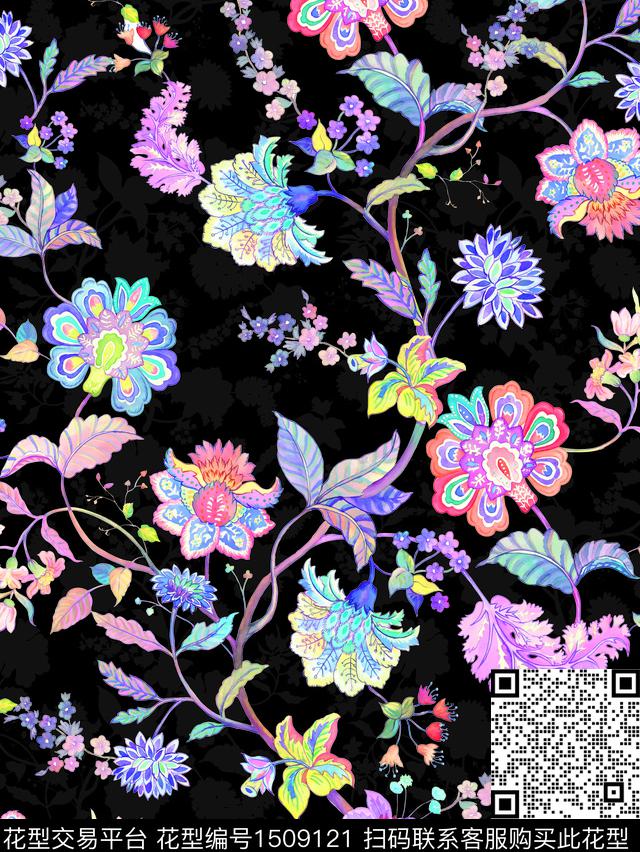 老花-1.jpg - 1509121 - 花卉蝴蝶 连衣裙 数码花型 - 数码印花花型 － 女装花型设计 － 瓦栏