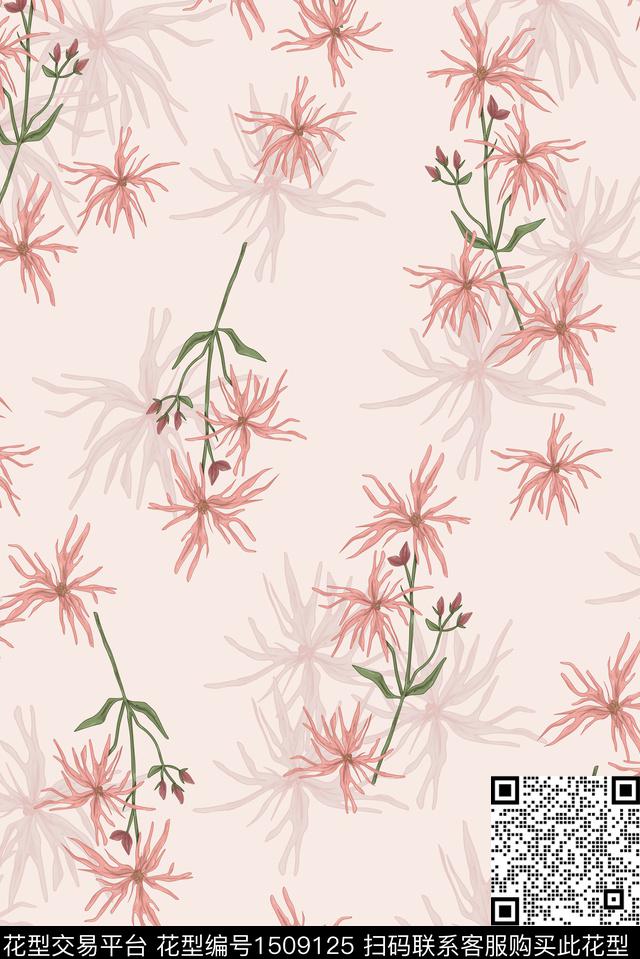 清爽底花卉花卉年轻女性数码印花花型下载（图片编号: 1509125） - 瓦栏（Walan）