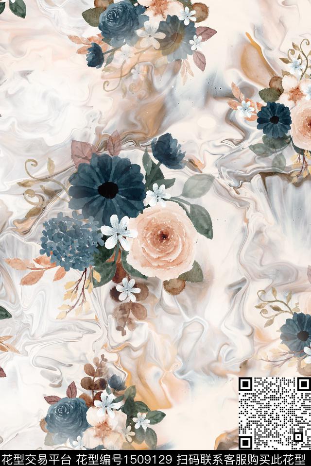 抽象底纹花卉水彩花卉数码印花花型下载（图片编号: 1509129） - 瓦栏（Walan）
