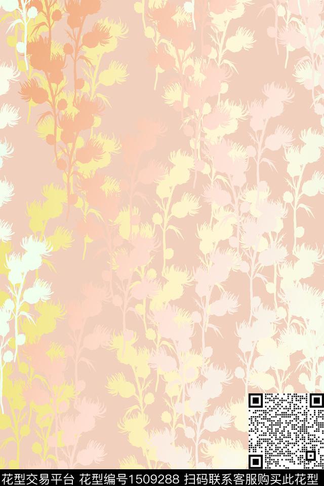 渐变花卉迷幻数码印花花型下载（图片编号: 1509288） - 瓦栏（Walan）