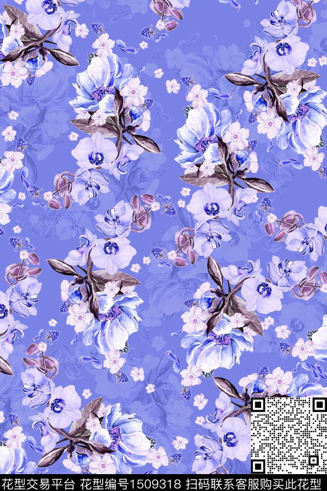 扎染花型复古花卉数码印花花型下载（图片编号: 1509318） - 瓦栏（Walan）