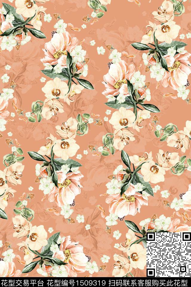 扎染花型复古花卉数码印花花型下载（图片编号: 1509319） - 瓦栏（Walan）