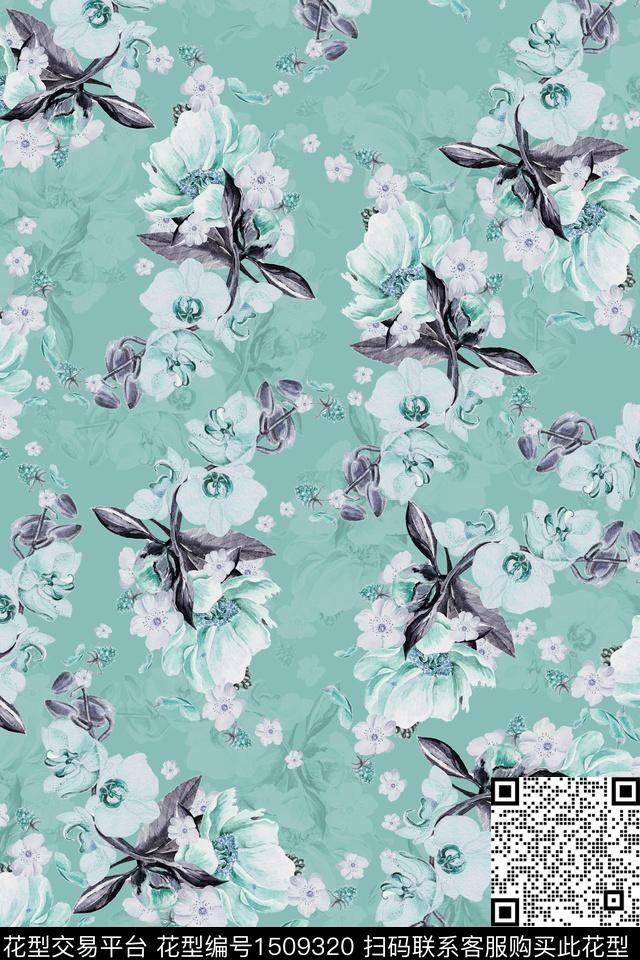 扎染花型复古花卉数码印花花型下载（图片编号: 1509320） - 瓦栏（Walan）