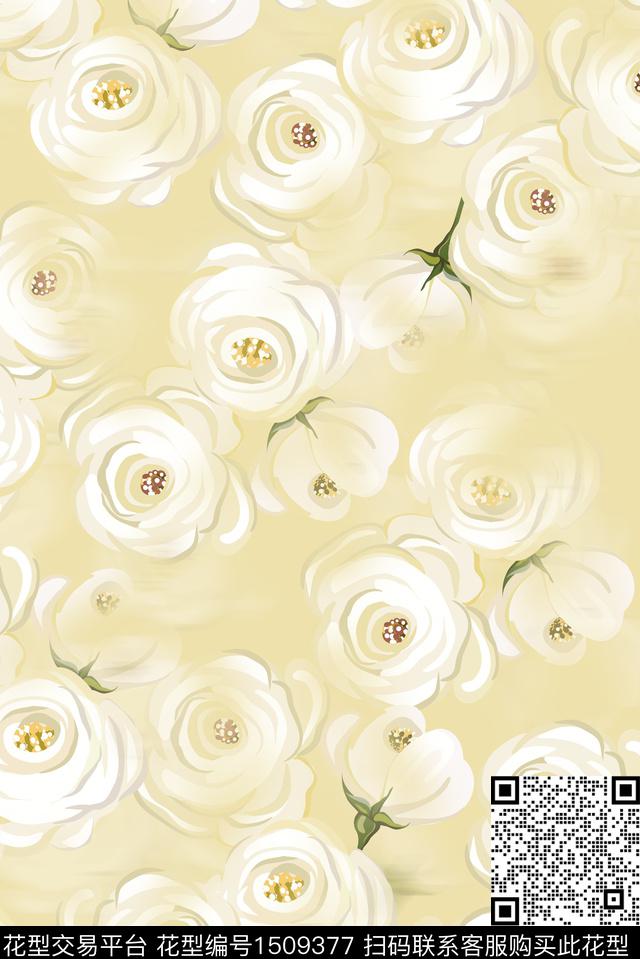 白玫瑰.jpg - 1509377 - 茉莉花 茶花 花卉 - 数码印花花型 － 女装花型设计 － 瓦栏