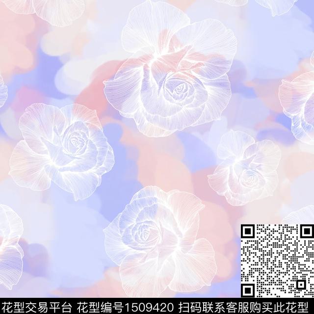 线条花卉渐变数码印花花型下载（图片编号: 1509420） - 瓦栏（Walan）