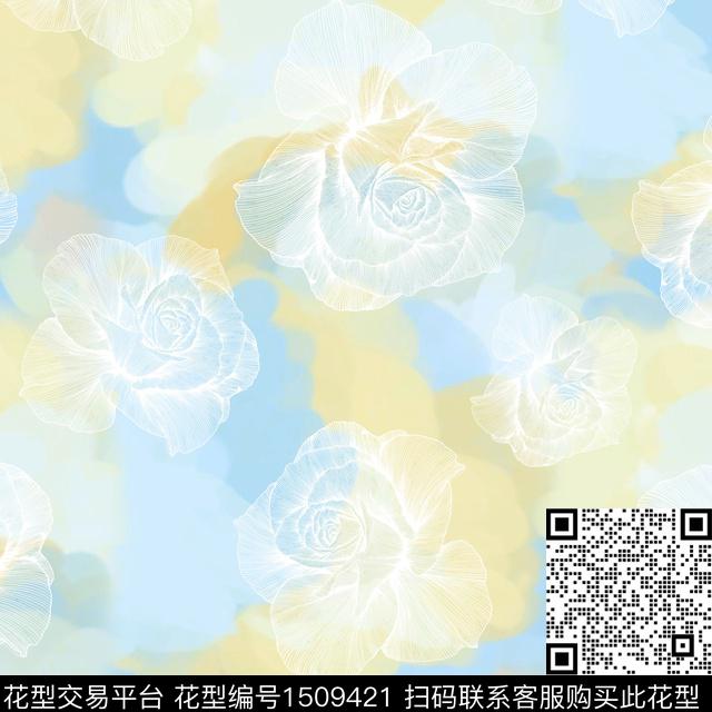 玉兰花渐变线条花卉数码印花花型下载（图片编号: 1509421） - 瓦栏（Walan）
