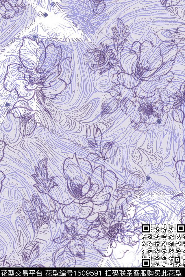 花卉大牌风真丝数码印花花型下载（图片编号: 1509591） - 瓦栏（Walan）