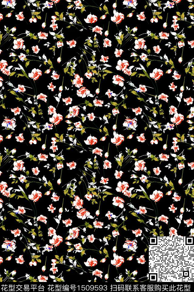 黑底花卉花卉大牌风数码印花花型下载（图片编号: 1509593） - 瓦栏（Walan）