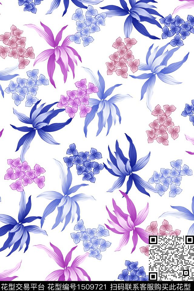 抽象花卉花卉大牌风数码印花花型下载（图片编号: 1509721） - 瓦栏（Walan）