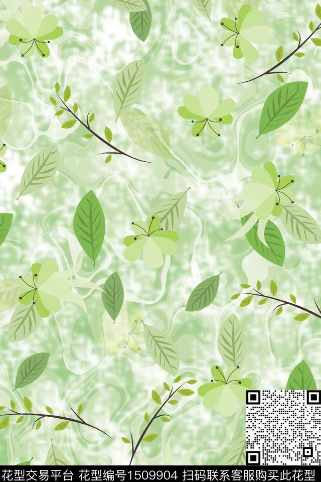 绿植树叶女装花卉数码印花花型下载（图片编号: 1509904） - 瓦栏（Walan）